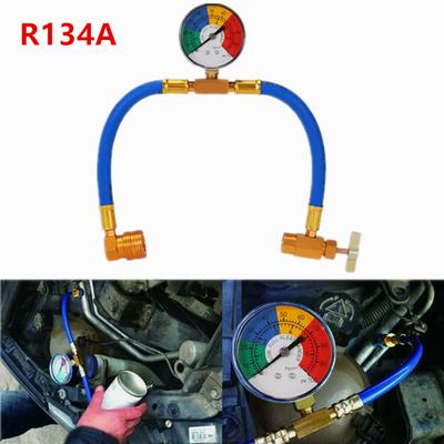 R134A Car AC Refrigerant Charge Hose Kit Recharge Measuring Kit Can Tap Air Conditioning Pressure Gauge R134A 1/4" SAE