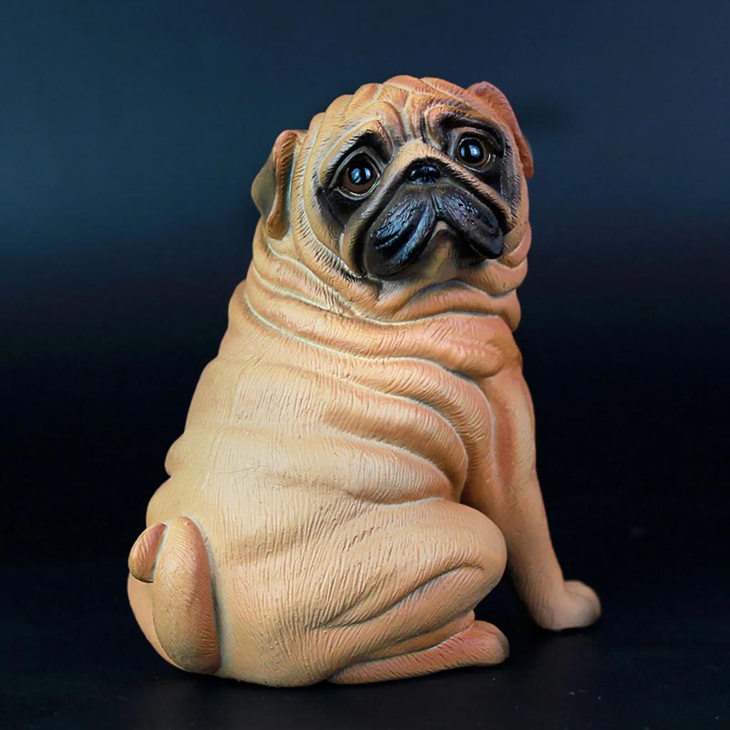 Artificial Pug Dog Model Statue Realistic Reusable Plastic Pug Dog Model Statue Cute  For Home Or Garden