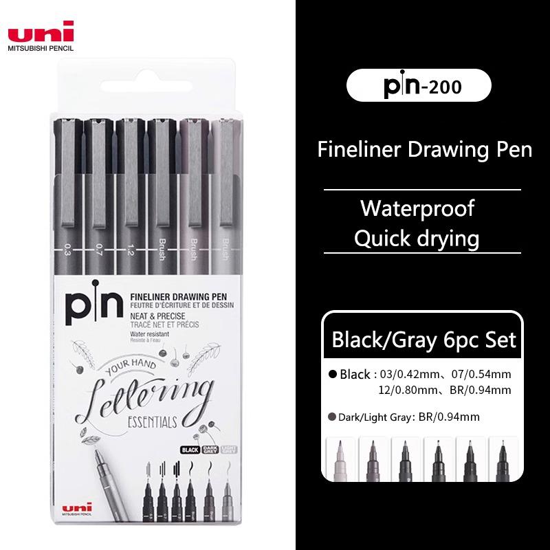 Uni Fineliner Zeichenstift für Skizze Anime Manga Haken, PIN-200 Wasserbasis Wasserdicht Verschiedene Unterschiedliche Strichstärken Kalibrierter Marker