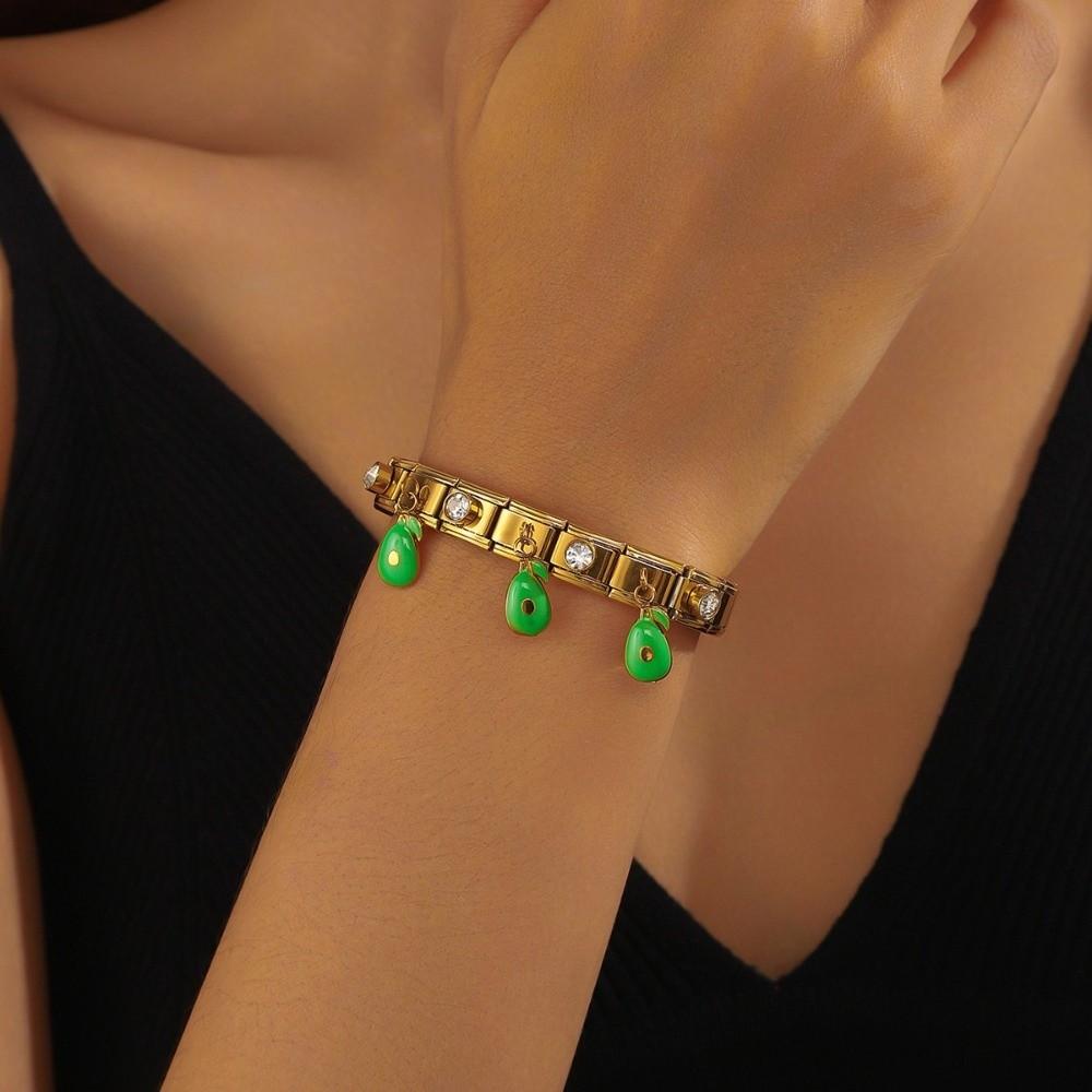Golden Color Stainless Steel Bracelet Classics Style Watermelon Avocado Design Zircon Bracelet Hypoallergenic