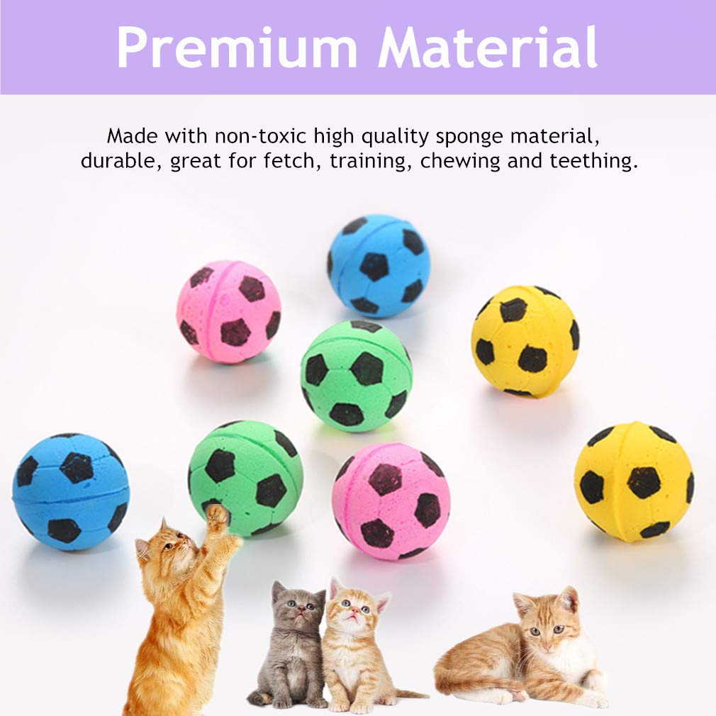 RuiChy 8-Piece Sponge Cat Toy Balls, Soft, Brightly Colored Foam Soccer Balls, Noise-Free Bouncy Pet Interactive Toys for Kittens, Activity Chase,