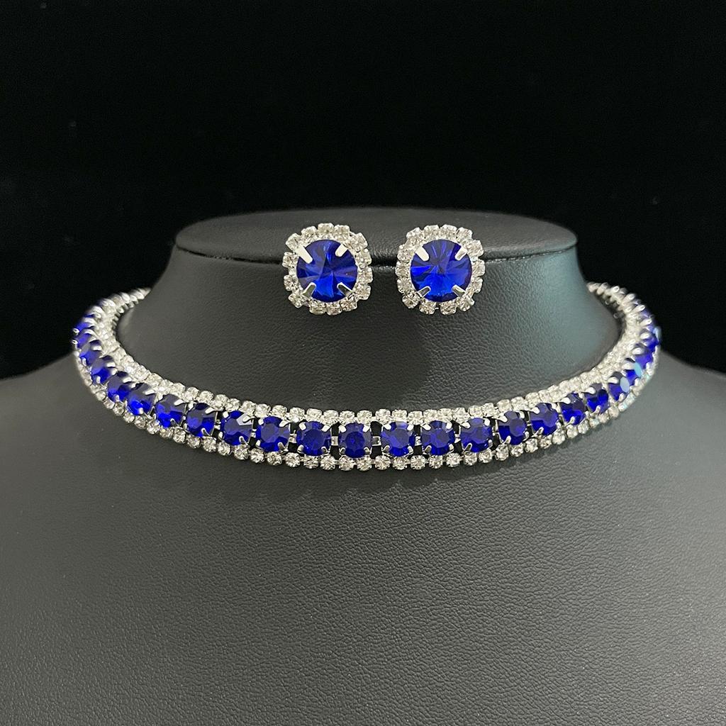 New Diamond-encrusted Square Set Necklace Earrings Light Luxury Collarbone Chain Internet Celebrity Temperament Dress Neck Chain Neck Decoration