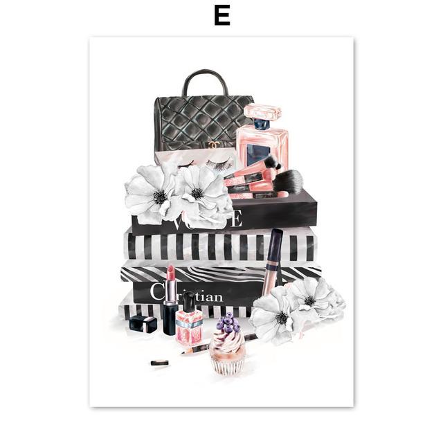 Fashion Girl Paris Perfume Heels Lipstick Makeup Art Canvas Painting Nordic Posters And Prints Wall Pictures Living Room Decor No Frame