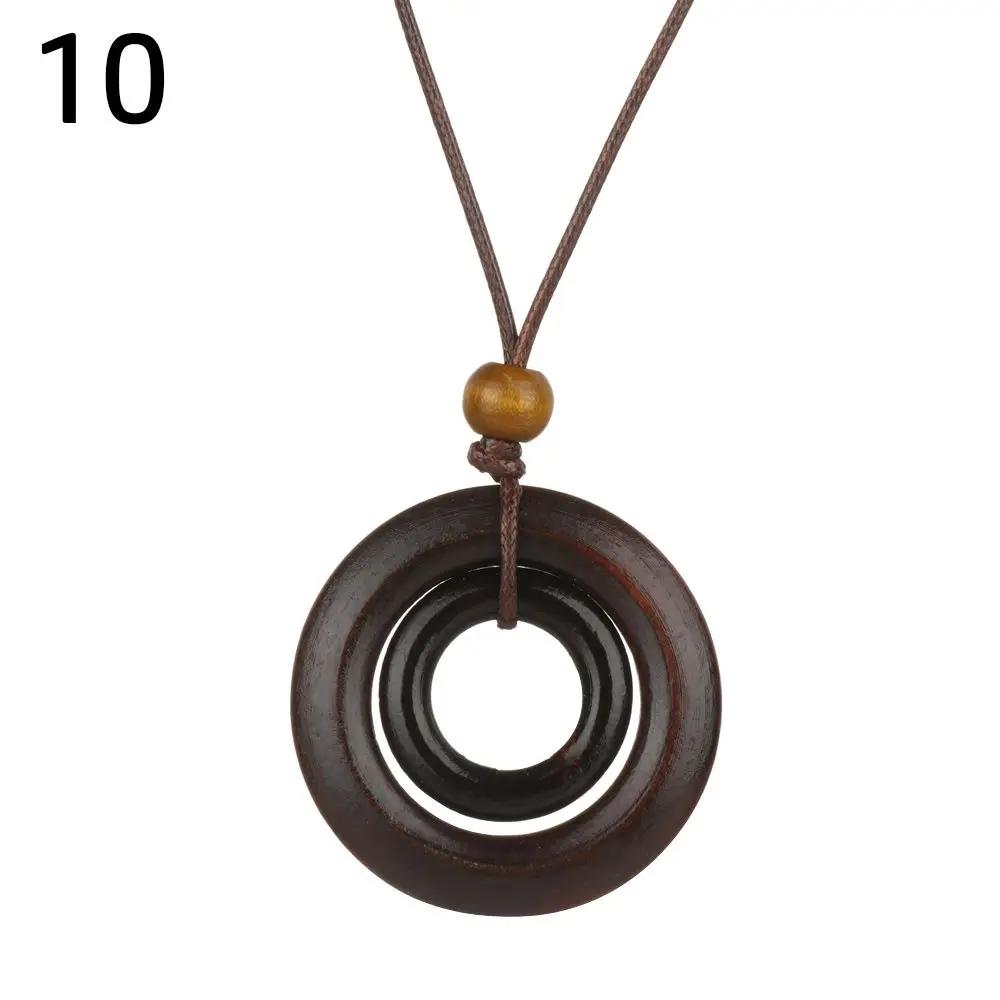 Wooden Pendant Female Jewelry Vintage Leather Lanyard Neck Accessories Clothing Pendant Sweater Chain Sweater Necklace