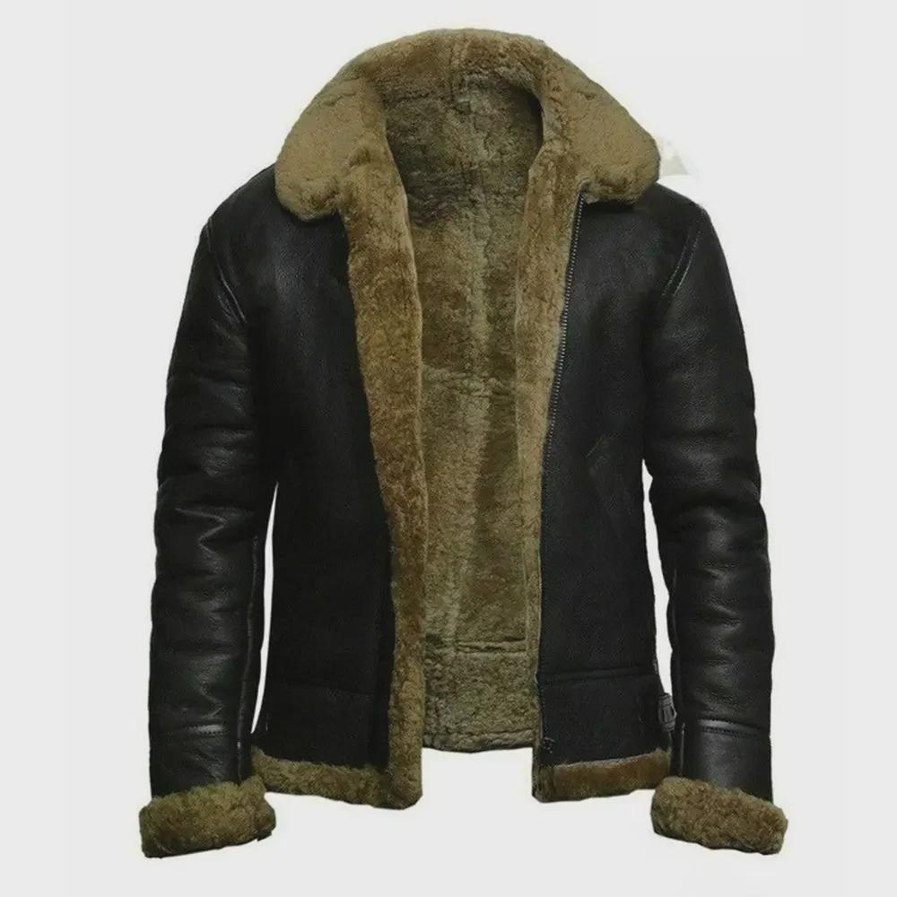 Men's Nordic Winter Faux Fur Coat with Zipper and PU Leather Collar.