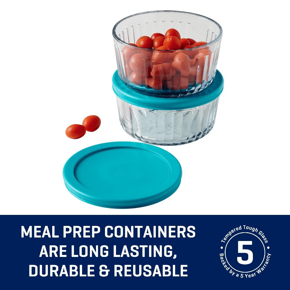 Sculpted Glass Food Storage Container with Lids 4 Cup Round Set of 2