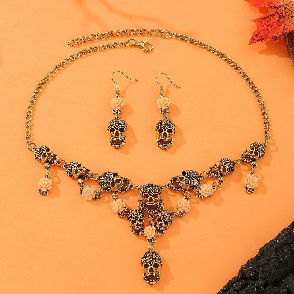 Skeleton Vintageinspired Pendant And Earrings Pack With Alloy Chain For Dressing Holiday
