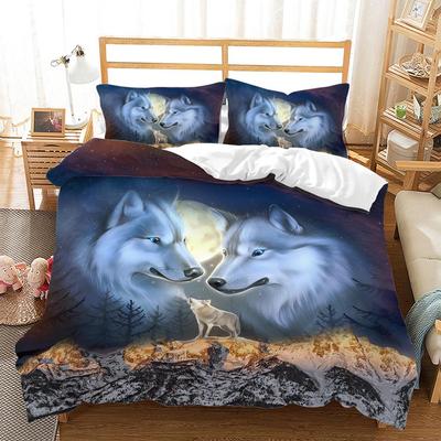 Wolfsmond Bettwäscheset Tier 3D Polyester Kissenbezüge Bettbezug Heimdeko Geschenk Einzelbett King Queen Bettbezugset