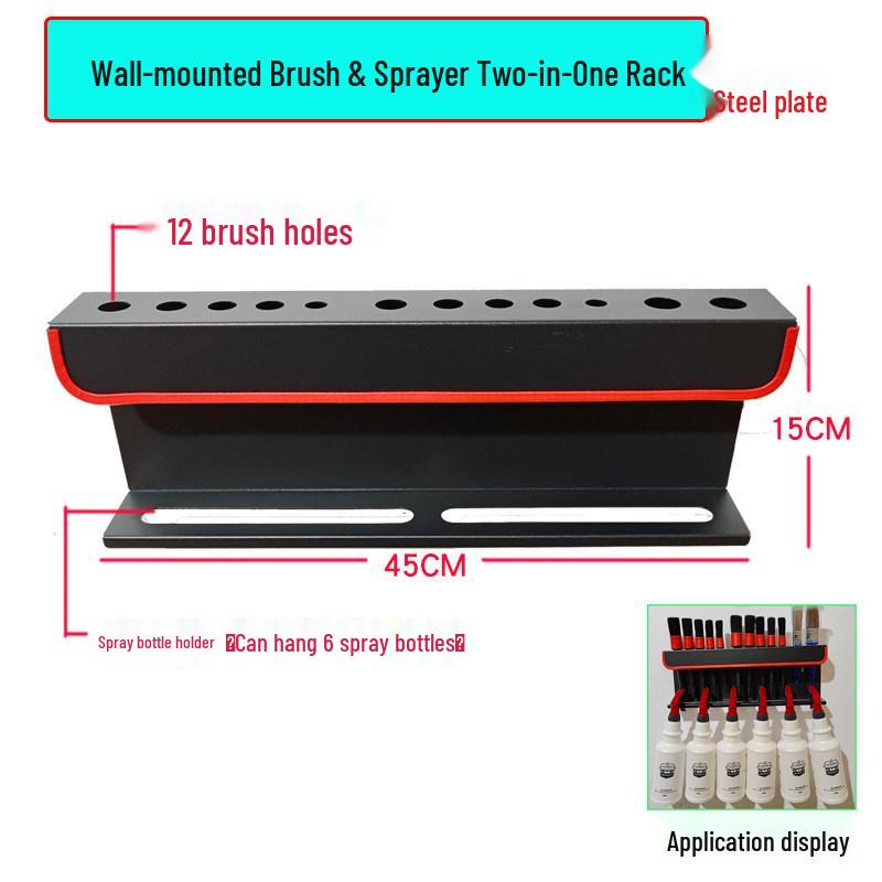Dual-Use Wall-Mount Rack for Round Head Detail Brush & Sprayer