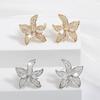 ZAKOL Sliver Color Shiny Tiny Zircon Starfish Lily Flower Shape Stud Earrings Luxury Bridal Wedding Zircon for Women
