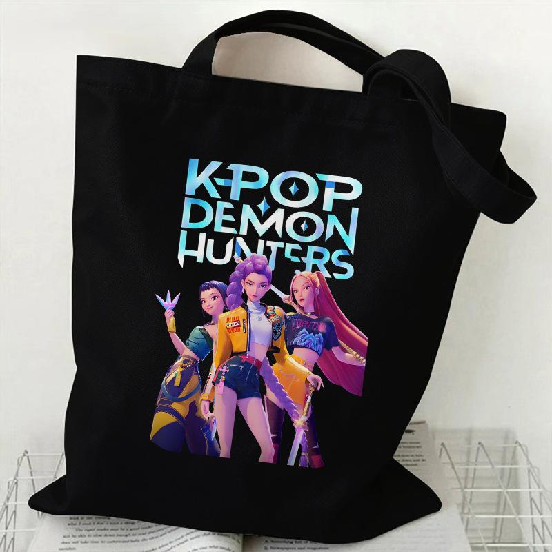 KPOP Demon Hunter Group Printed Canvas Bag Spot Women's Daily Handbag Shopping Bag KTY