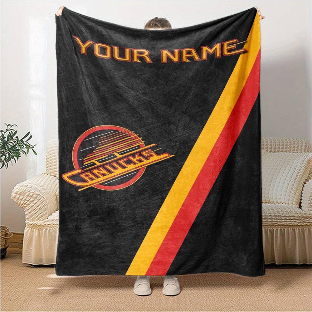 Name Custom Vancouver Canucks Logos Print Flannel Blanket High Quality Warm Comfortable Cover for All Seasons Perfect for Gifts Home Decor