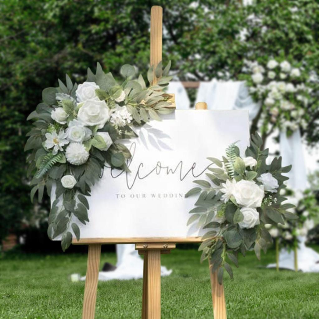 2Pcs Wedding Arch Flowers Decorative Artificial Floral Swag Door Lintel Green Leaves for Theme Arrangement Backdrop Greenery