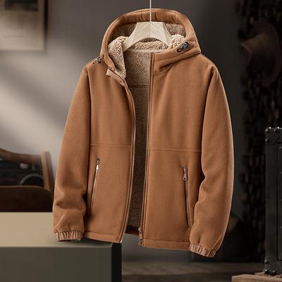 Autumn and Winter Men's Plus Velvet Jacket Casual Hooded Lamb Velvet Plus Velvet Thick Warm  Jacket