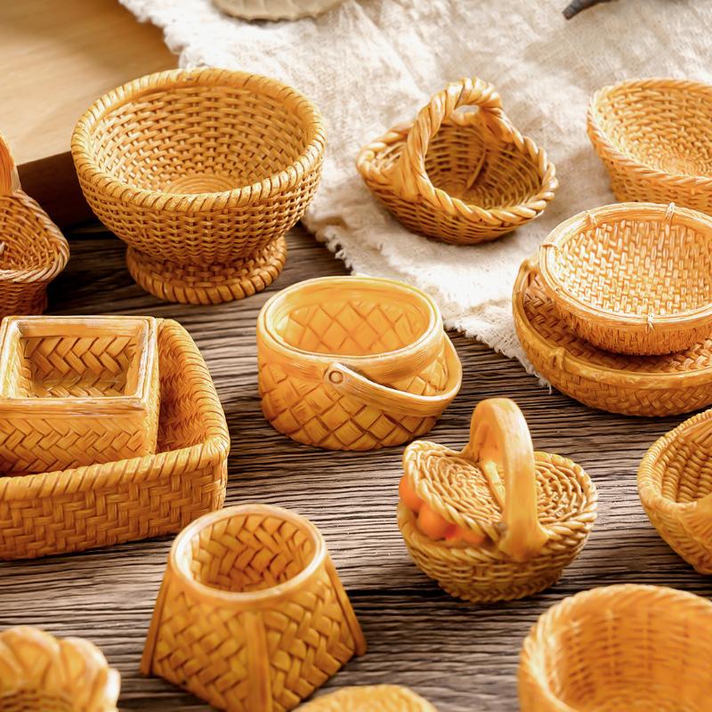 Dollhouse Simulated Rattan Basket Diy Decorative Accessories Mini Storage Box Small Ornaments