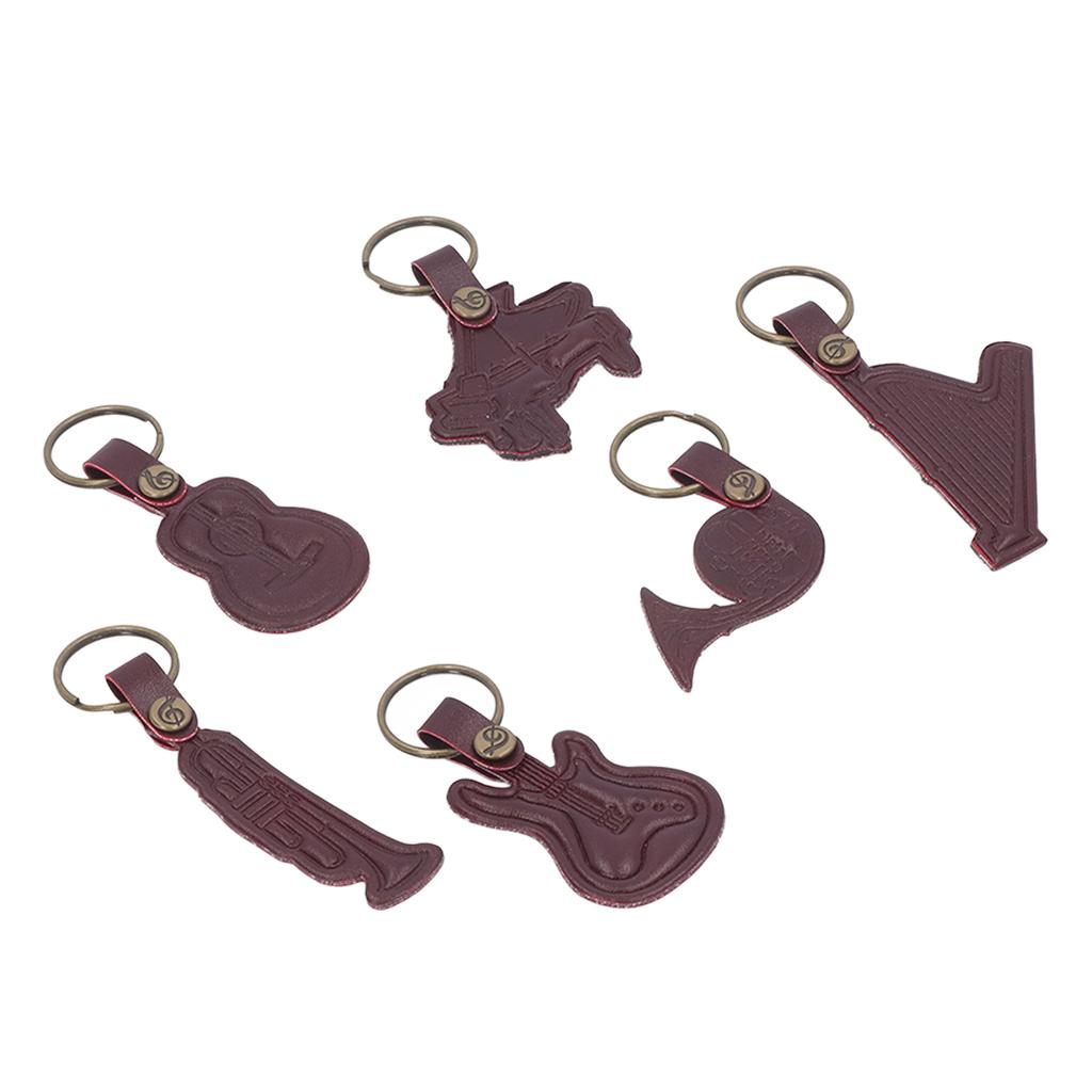 7PCS Cowhide Musical Instrument Keychains Mini Guitar Violin Horn Bass Piano Harp Keyring Set
