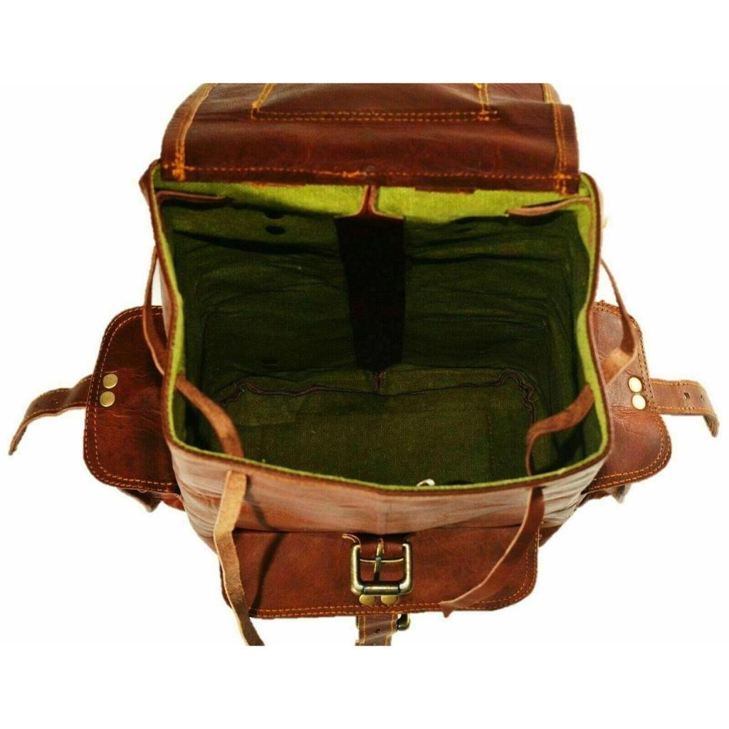 Goat Leather Bag Backpack Rucksack Vintage Genuine Laptop Brown Travel New Men's