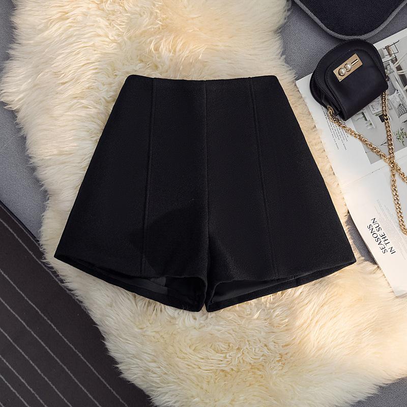 High Waist Gray Woolen A-line Shorts for Women - Autumn/Winter Slimming Bootcut Style XS