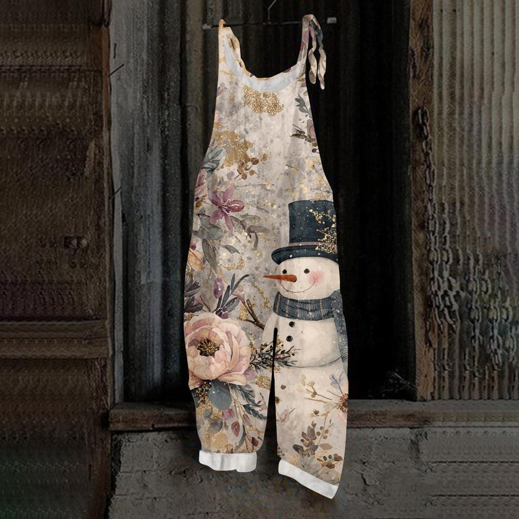 Women's Jumpsuit  Print Casual Loose Vintage Shoulder Strap Cotton Linen