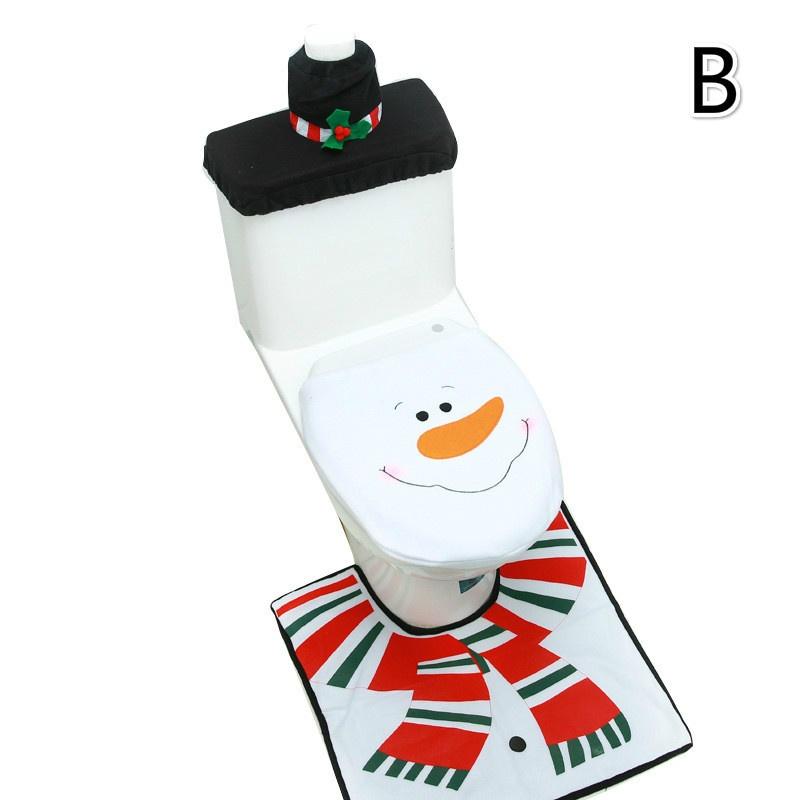 3pcs/set Christmas Fancy Santa Claus Snowman Toilet Seat Cover and Rug Set Xmas Home Bathroom Decor Set