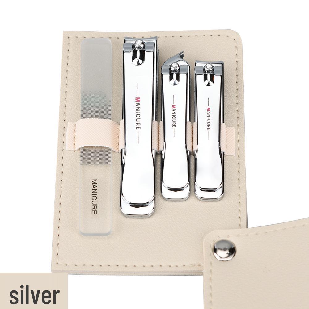 

Stainless Steel Morandi Color Beauty Tools: Textured Leather Eyebrow Pliers and Nail Clipper Four-Piece Set