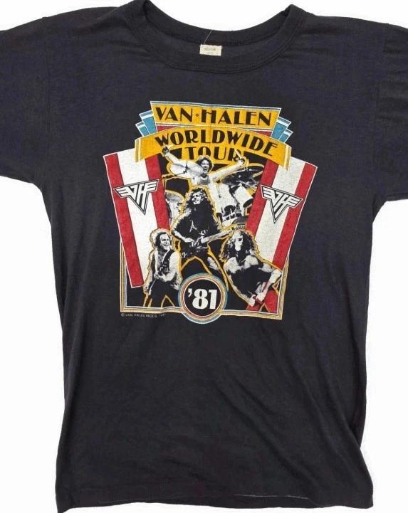 Vintage Van Halen Shirt Mens Medium Black 1981 World Tour Concert Band 80s XXXXL
