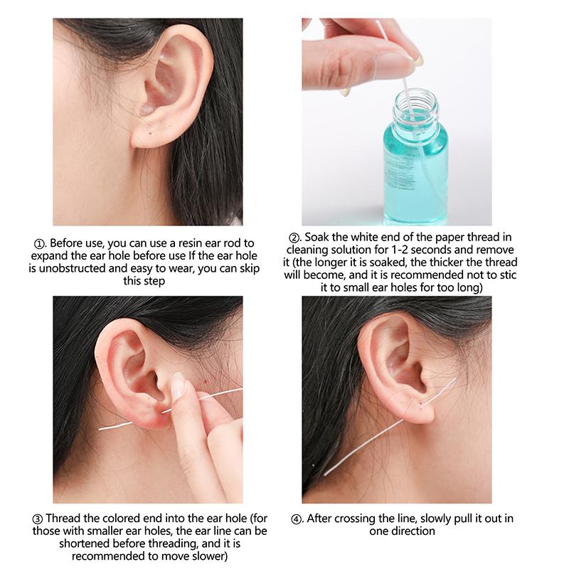 Pierced Ear Cleaning Set Solution Floss Cotton Thread Ear Hole Aftercare Tool Kit Disposable Earrings Hole Cleaner