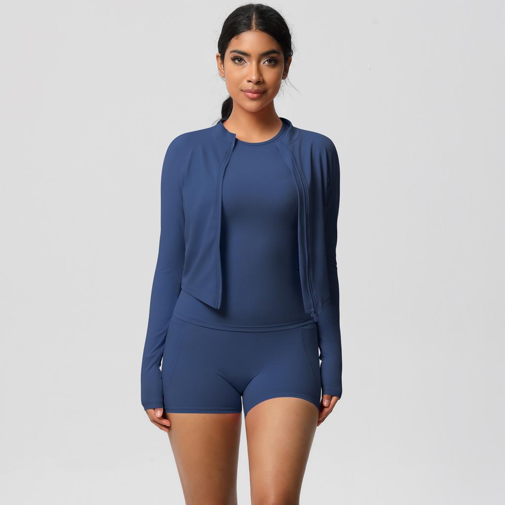 New Cloud Sensing Quick Drying Tight Pocket Shorts Three Piece Set Pilates Yoga Running Fitness Set For Women