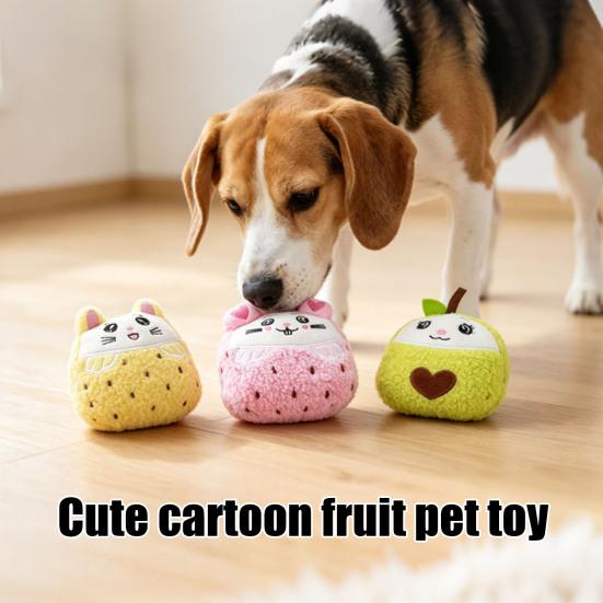 Plush Dog Toy Squeaky Sound Stuffed Puppy Toy Cartoon Fruit Shape 1 Pc