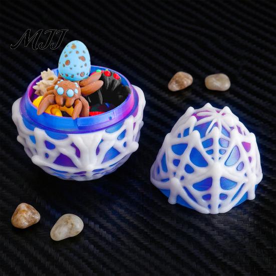 Spider Stress Reliever 1 Set Egg Capsule with 10 Fidget Toy 3D Printed Relief Movable Joints Mini Articulated Model Halloween Party Decoration Gift