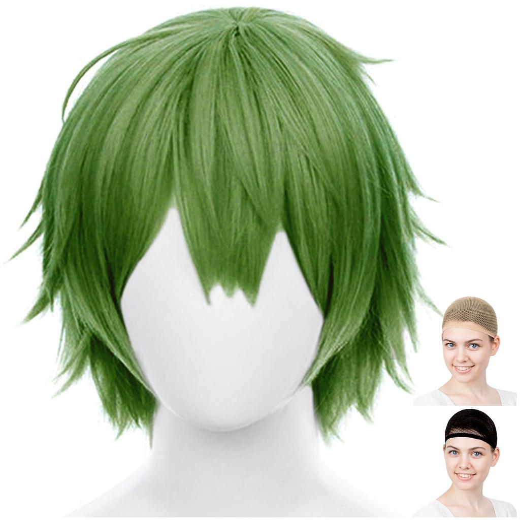 CaseEden Cosplay Wig, Premium Short, 30cm, Heat Resistant, Dark Green, WIG6189