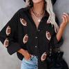 Ladies' Casual And Fashionable Rugby Print V-neck Breasted Long Sleeved coat