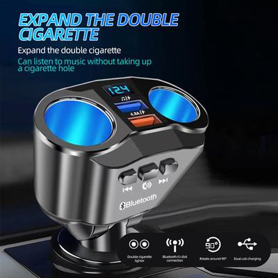Bluetooth 5.0 FM Verici 12V Soket Çakmaklık Ayırıcı Güç Adaptörü Çift USB 4.8A Voltaj Göstergeli Araç Şarj Cihazı