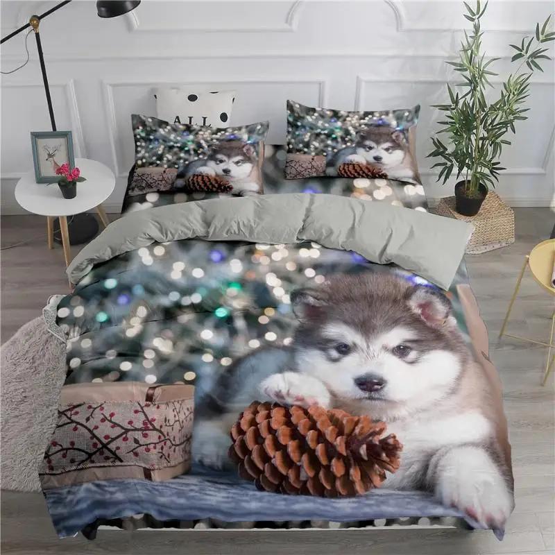 Dog Duvet Cover Set King Size Cute Samoyed Smiling Angel Twin Bedding Set For Kids Teens Girl Lovely Puppy Polyester Quilt Cover