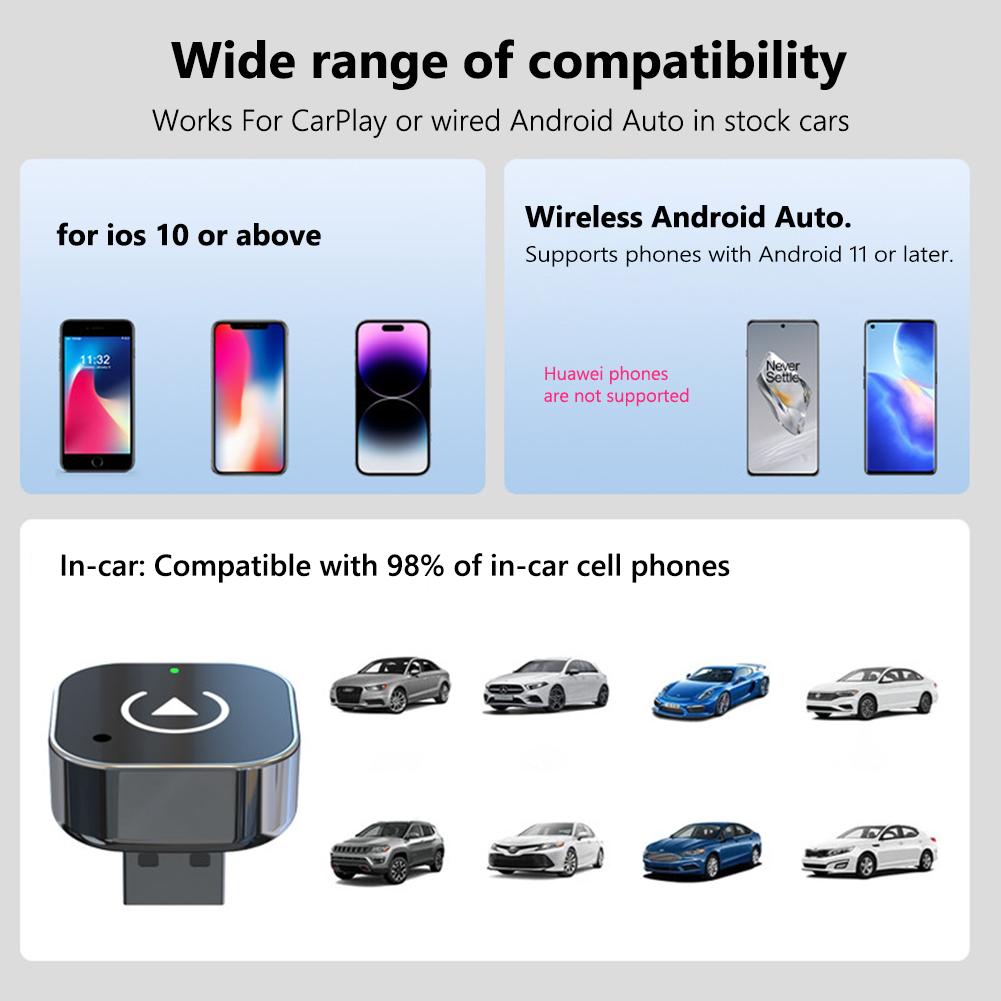 2 In 1 Wireless CarPlay Android Auto Adapter Smart USB Dongle Auto Connect Plug&Play Bluetooth 5.0 USB-C Smart Mini Adapter Box