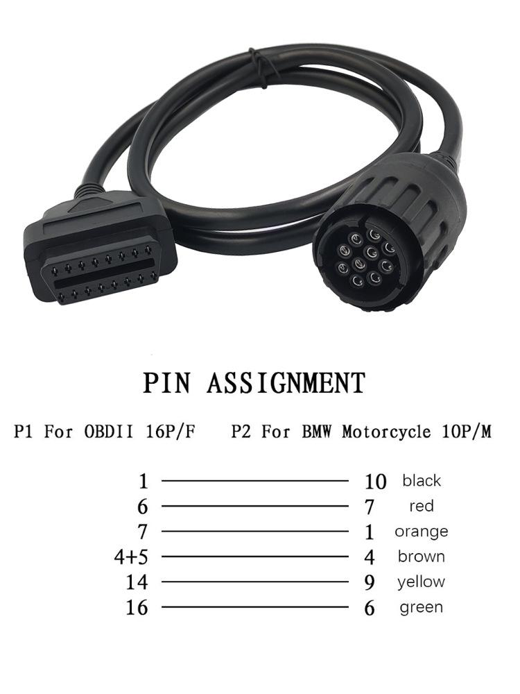 BMW Motorcycle Diagnostic Extension Cable 10-Pin to OBD2 ICOM D Adapter