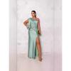 Summer New Women's Clothing Diagonal Collar Shoulder Sleeve Pleated Waist Split Sexy Dress