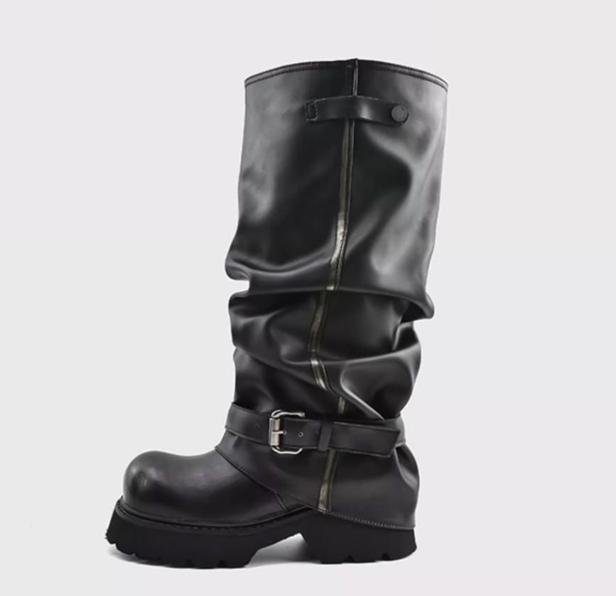 

Ботинки на толстой подошве Женские летние тонкие ботинки Майярда Высокие рыцарские сапоги Облегающие сапоги Полированные западные ботинки с большой головкой 40 чёрный