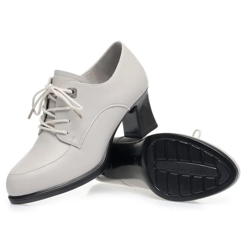 5.5cm 7.5cm Elegant Deep Mouth Soft Leather Shoes Woman Heeled Trend 2025 Block High Heels Gladiator Shoes for Office Model Mom