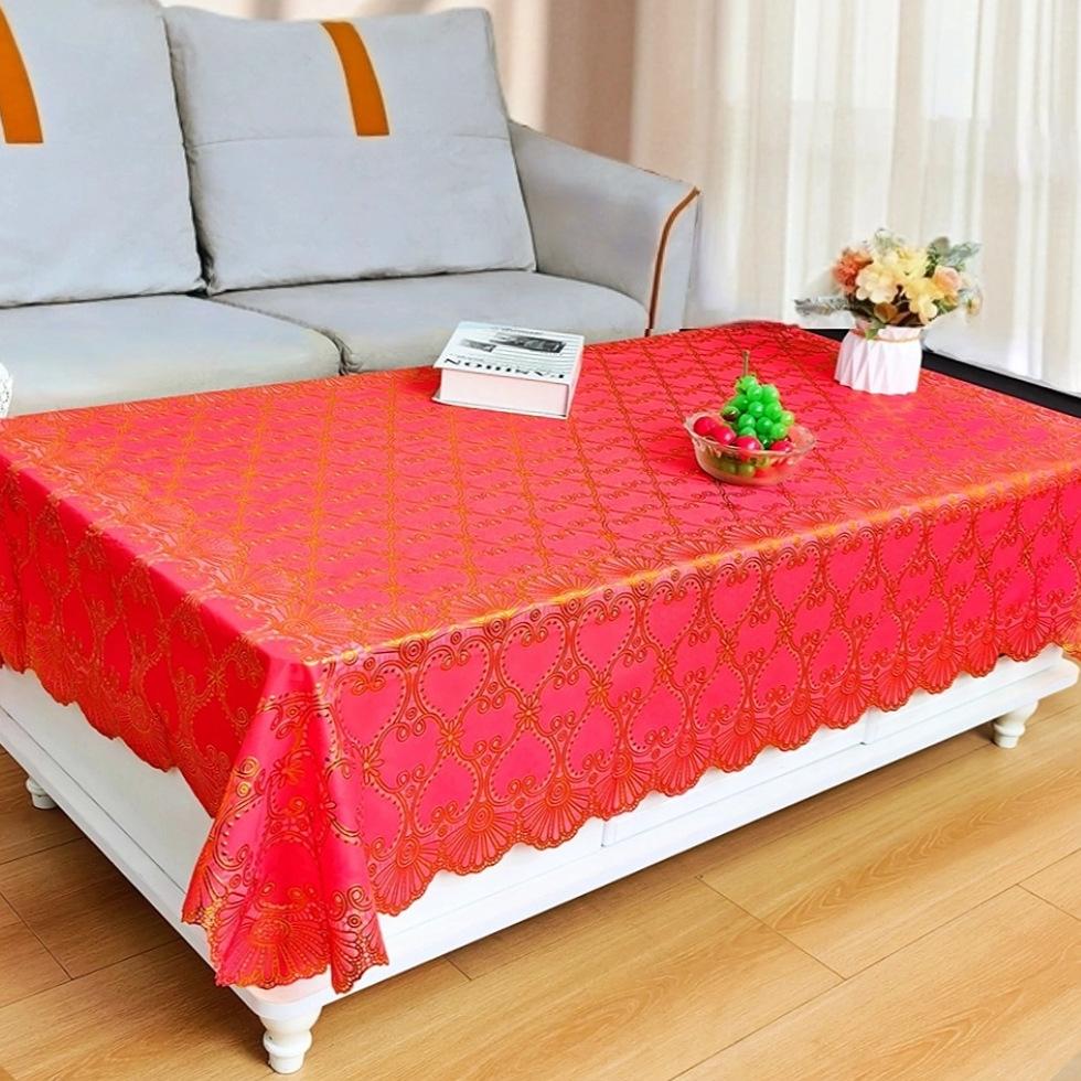 Waterproof Tablecloth Household Rectangular Oilproof PVC Plastic Tablecloth Golden Bronzing Printing Table Cover Table Mat Nappe