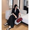 DIMANAF 2026 Plus Size New Black Dress Summer Women Shirt Dress Loose Beach Casual Long Dresses V-Neck Elegant