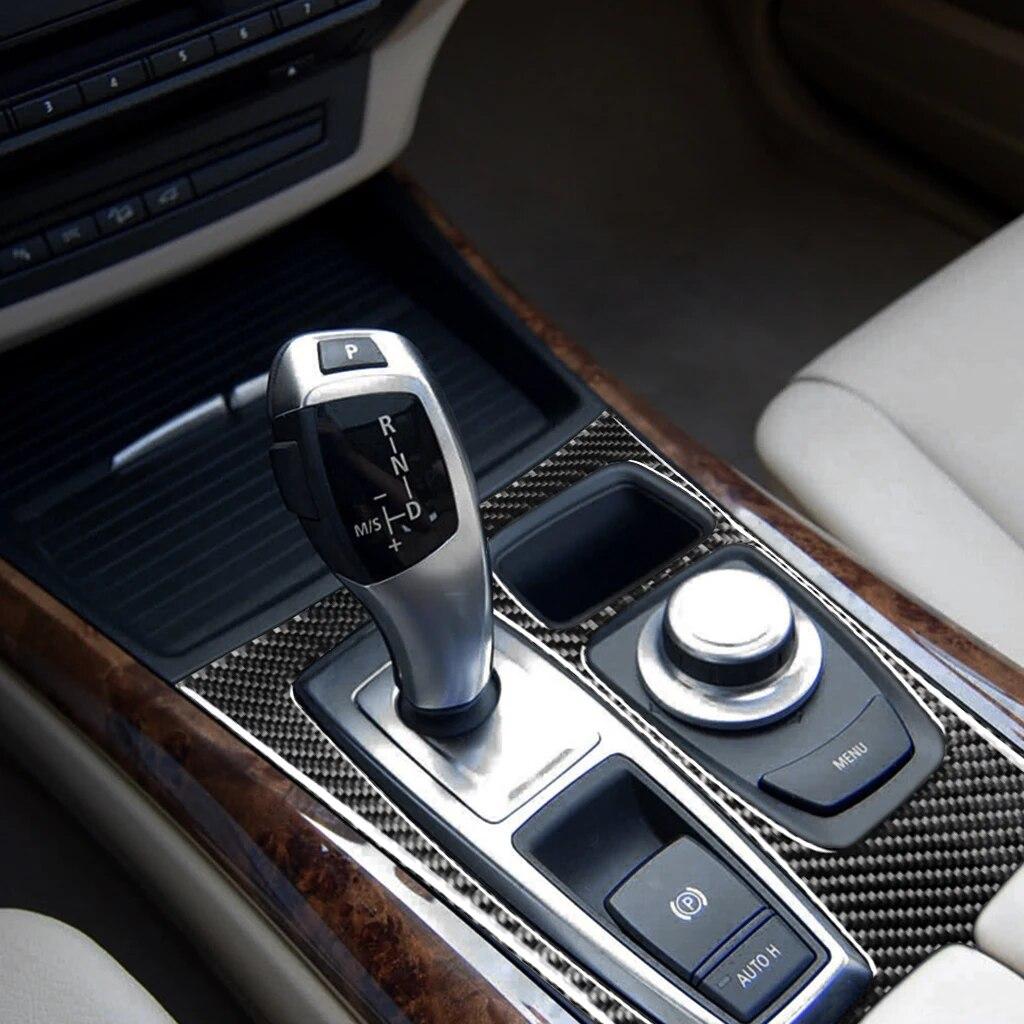 Carbon Fiber Car Interior Gear Shift Panel Decal Decorative Cover Trim For BMW X5 E70 2007-2009 Car Accessories Interiors