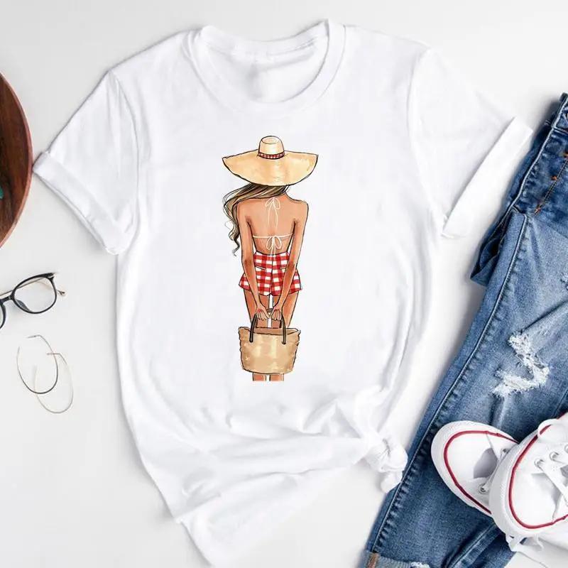 T-shirt Estiva alla Moda con Stampa di Ragazza del Caffè Cartone Animato, Top Casual da Donna, Magliette Grafiche Vintage, Maglietta Pro Choice
