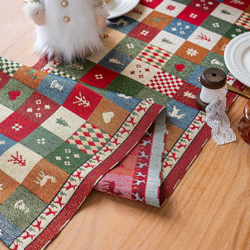 Vintage Flax Cotton Jacquard Rectangular Tablecloth Long Table Runner TV Cabinet Cover