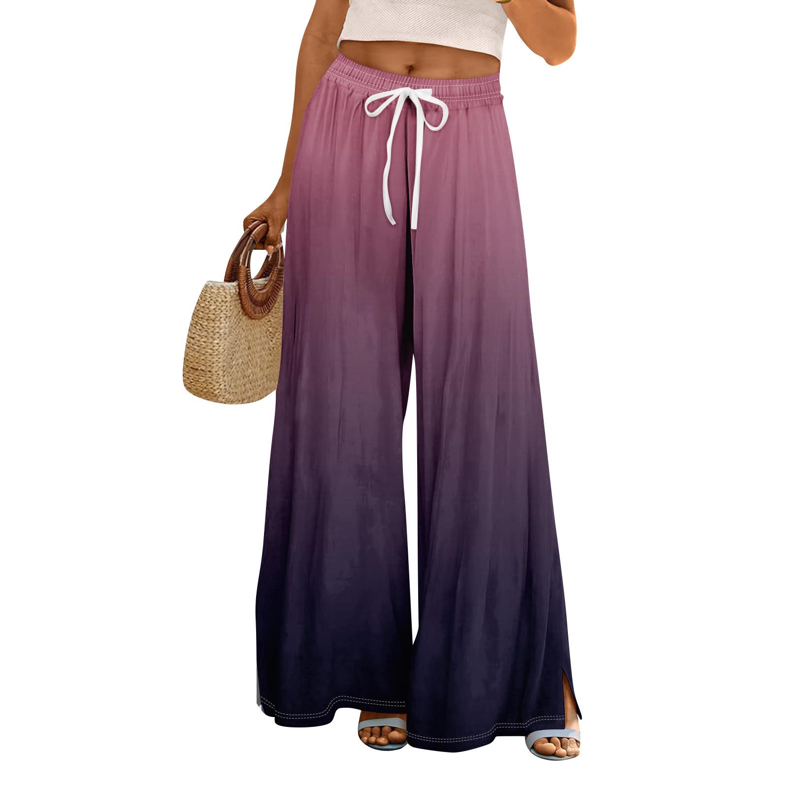 

Женские летние брюки-палаццо в стиле бохо с высокой талией, широкие повседневные брюки с цветочным принтом и карманами XXL