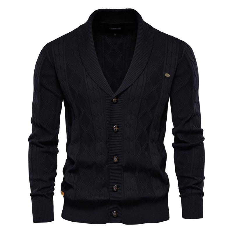 Cardigan alla moda da uomo, collo a scialle, manica lunga, con bottoni, lavorato a maglia, giacca casual da lavoro, autunno inverno, cardigan spesso per uomo