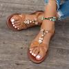 Fashion Pearl Flower Decor Bohemian Sandals Women Lightweight Flat Heels Casual Sandals Woman 2025 Summer Comfort Non Slip Beach Shoes