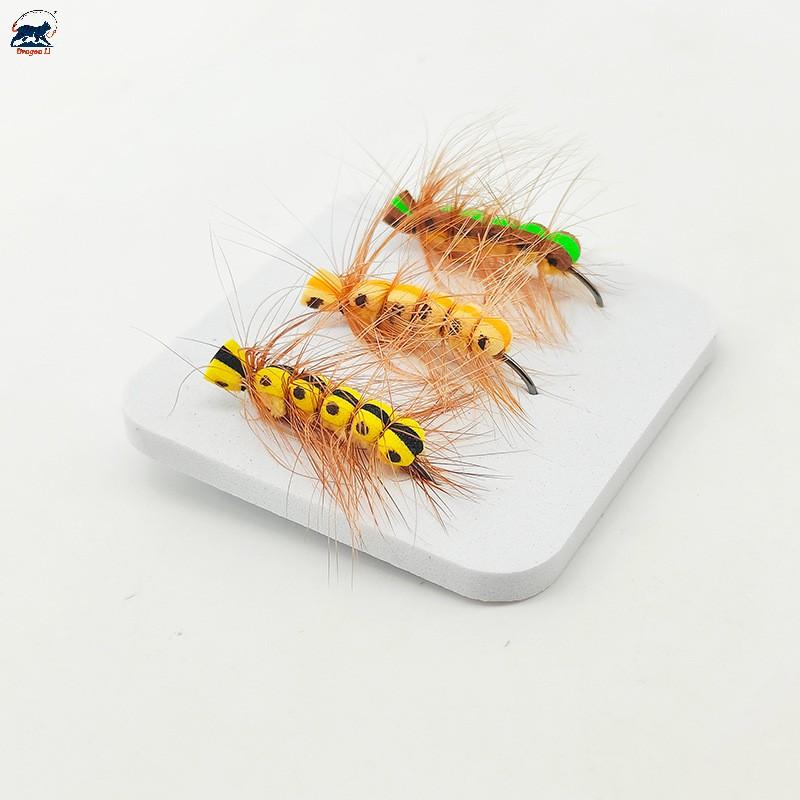 Combo 3pcs/Set Floating Foam Caterpillar Fly Fishing Lures Hook#6 Hand-Tied Realistic Terrestrial Flies for Trout Bass Panfish