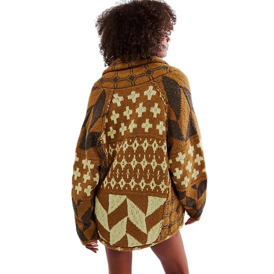 

Кардиган-свитер с регулируемым кулиской по низу, отворотом, длинным рукавом, графическим принтом, свободным кроем, большой кардиган-шаль жёлтый