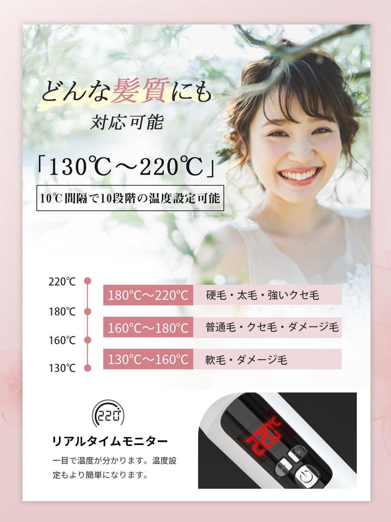 BAYATA 38mm Curling Iron 10 Temperature Professional Suitable for All Hair International for Long and Medium Layered Cuts [Improved Hold, 130℃-220℃]